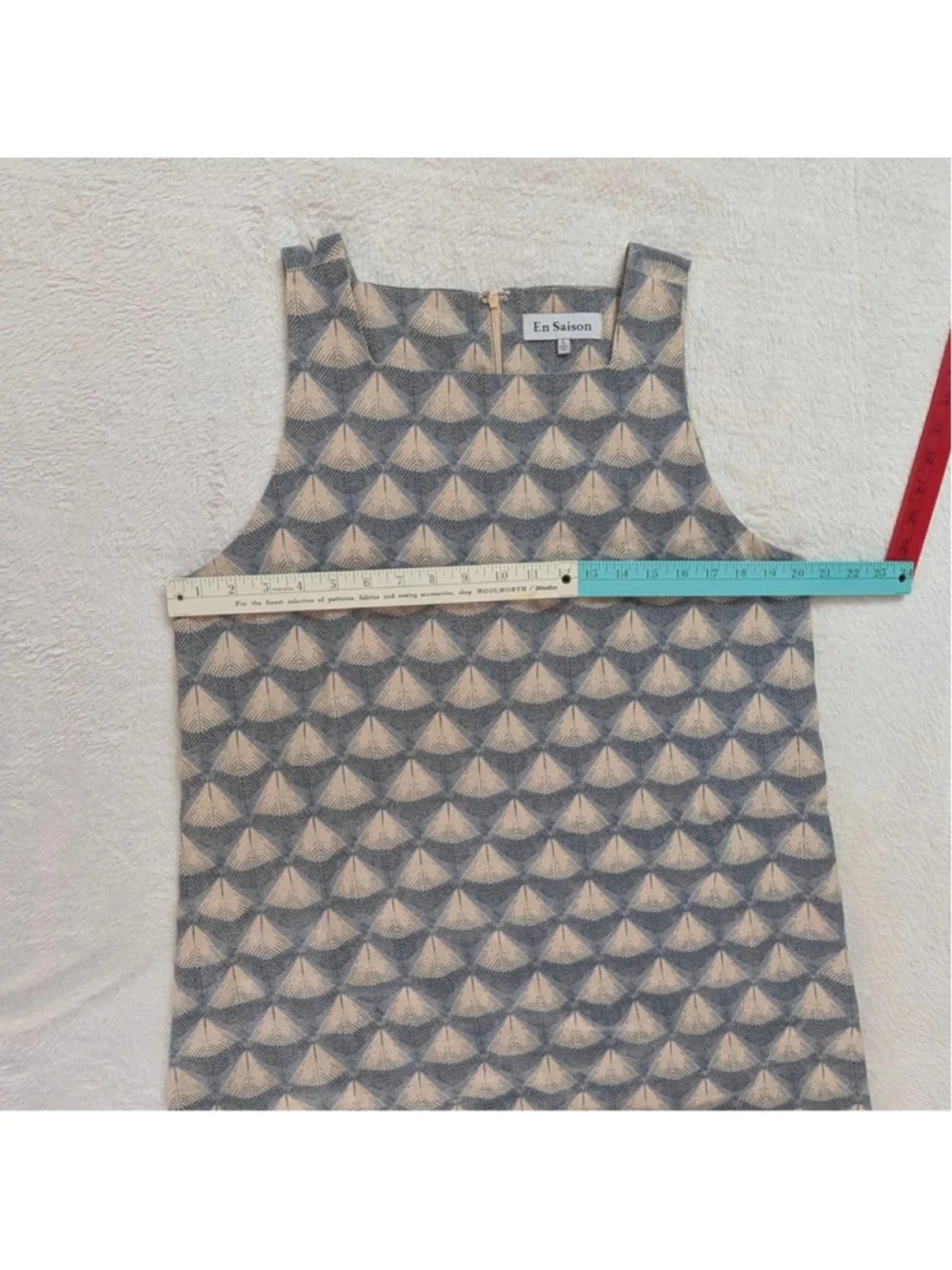 En Saison Linen Blend Geometric Fan Shift Mini Dress - Large